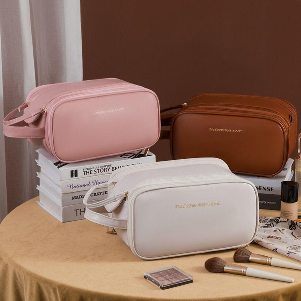 Водонепроницаемая косметичка с двойной молнией дорожная несессер Ins PU кожаная косметичка женская/девушковая розовый