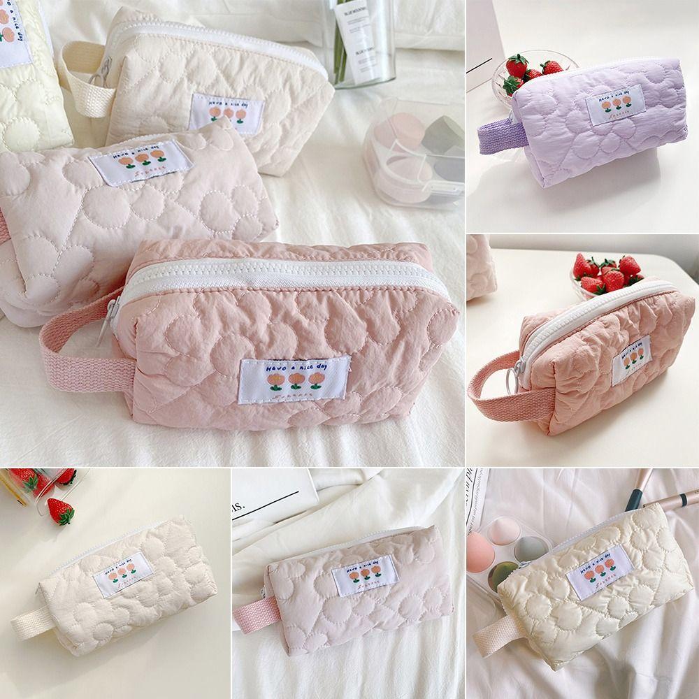 С ручкой косметичка большой емкости дорожная несессер высококачественный пенал светло-розовый