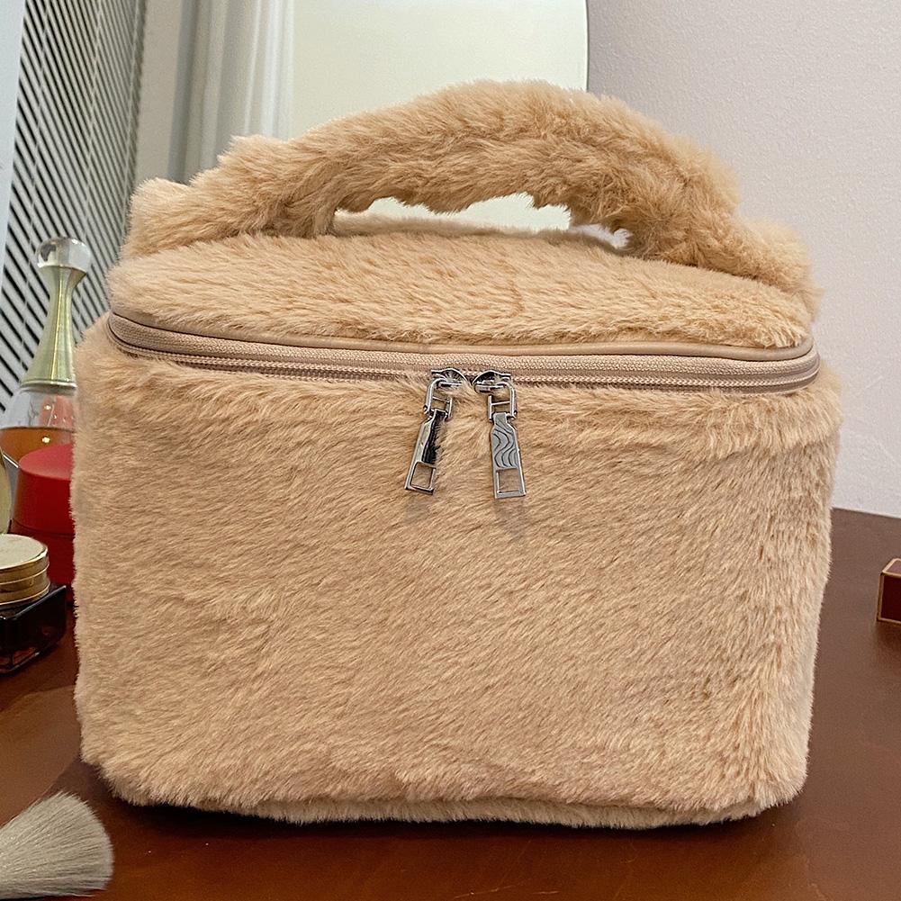 Женская переносная косметичка с ручкой, плюшевая косметичка, большая вместимость, симпатичный несессер для туалетных принадлежностей, дорожная сумка для душа и ванной