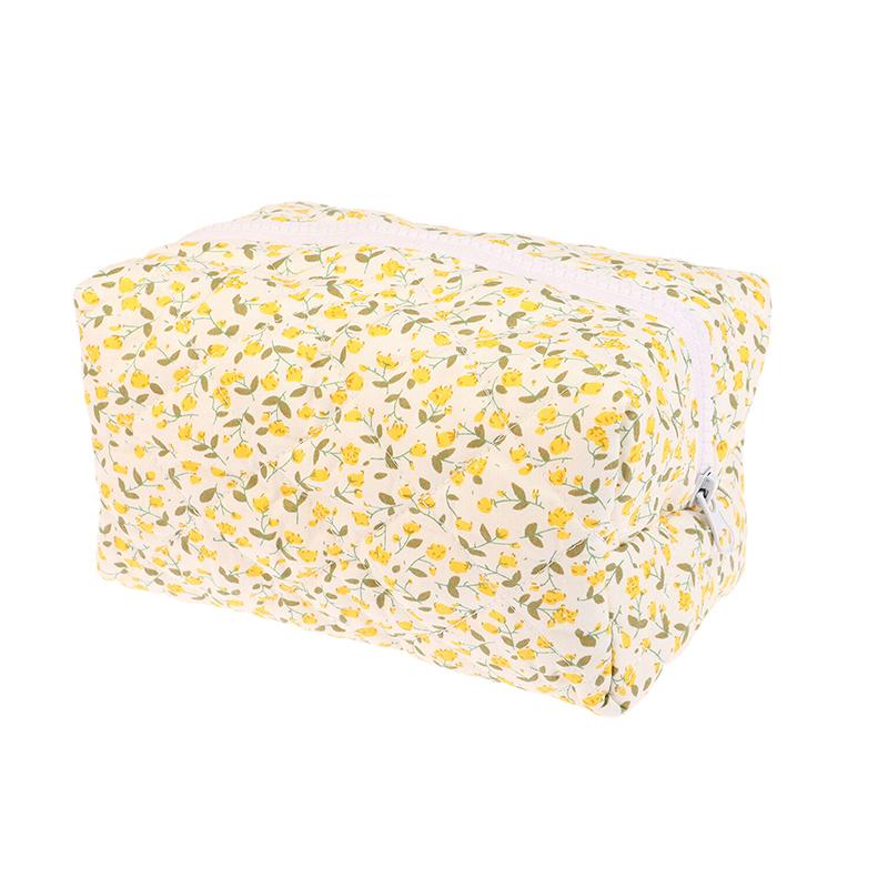 Цветочная пухлая стеганая косметичка с принтом цветов, косметичка, несессер, большая дорожная косметичка, пенал, аксессуар жёлтый